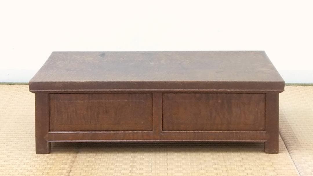 希少 木製 欅 全面縮杢 無垢 隠し引き出し 平卓 長方卓 花台 飾り台 供物台