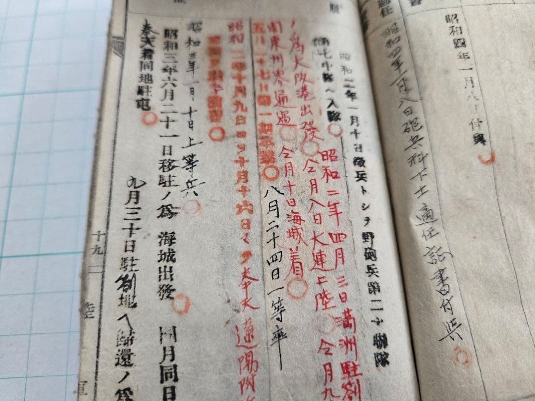 軍隊手帳セットA (3冊)歩兵34、 野砲20、 独歩72書き込み多数あり