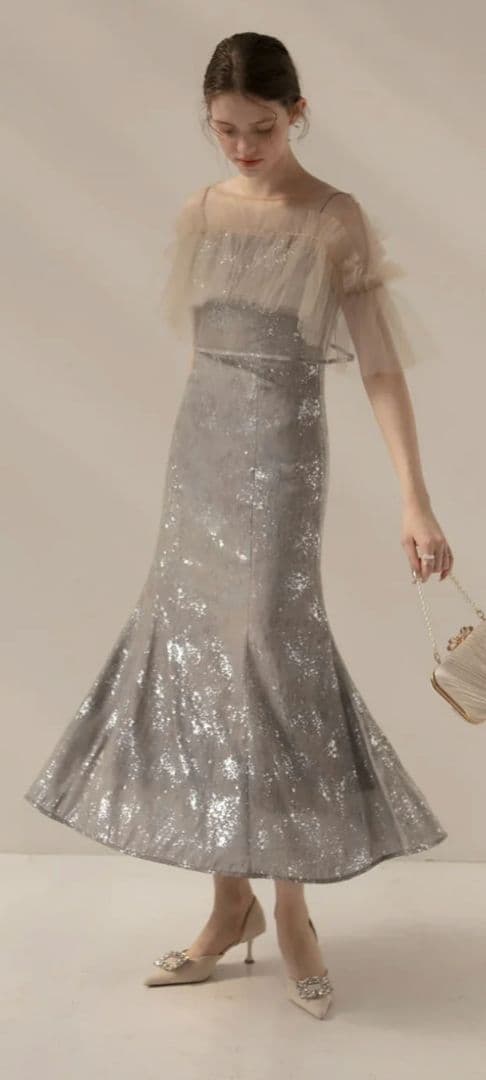 Leja チュールフリルボレロペイントマーメイドワンピースドレス