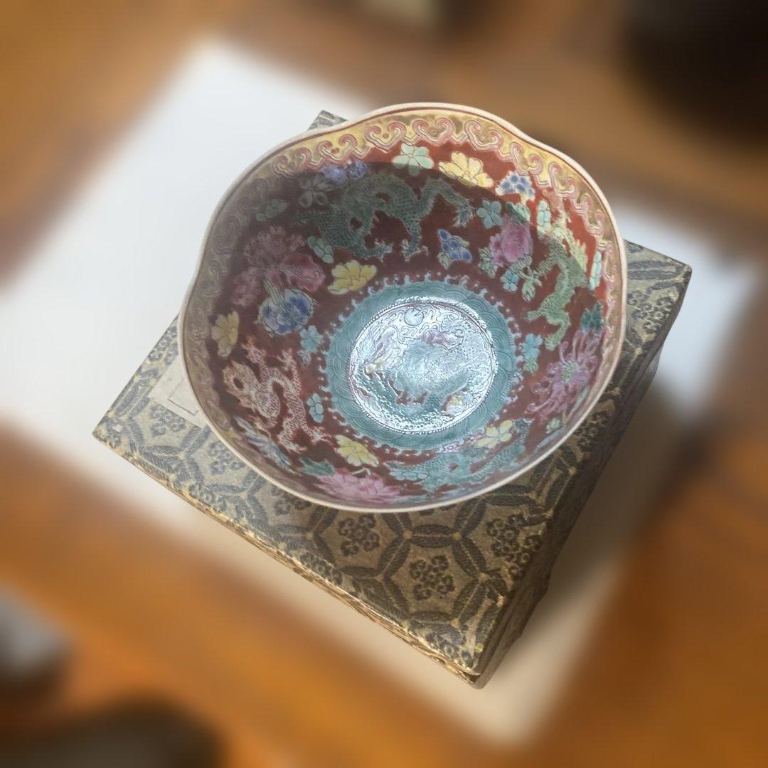 多色花模様陶器ボウル 専用箱付き