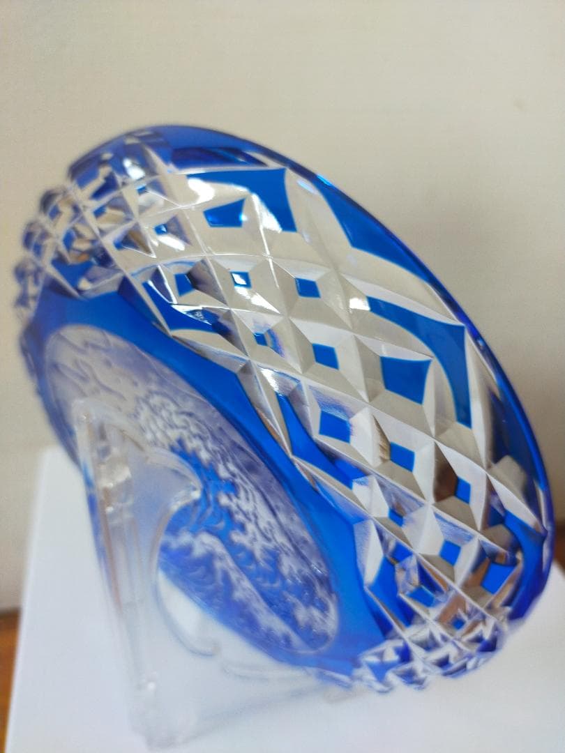 江戸切子 伝統工芸士 木村泰典作 神奈川沖裏波と富士山 皿