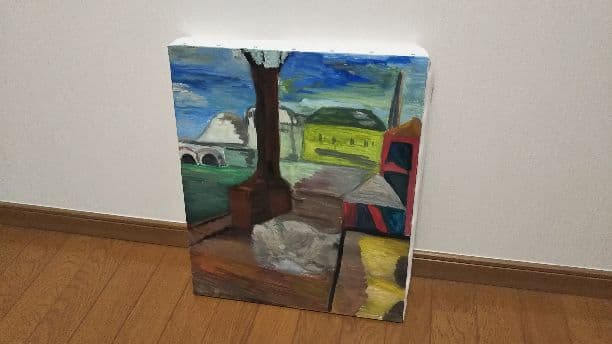 エーゲ海に寝る猫  油絵  【送料無料】