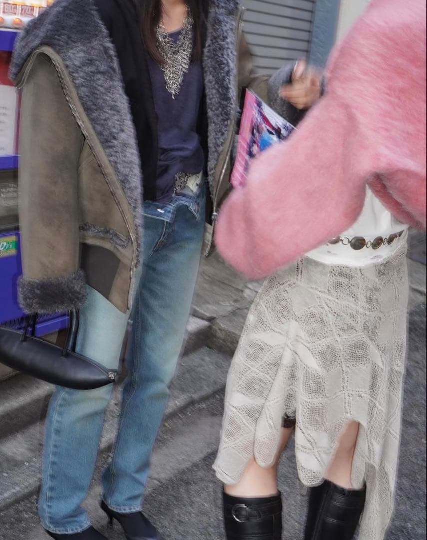 スカート perverze Knit Lace Jagged-hem Skirt