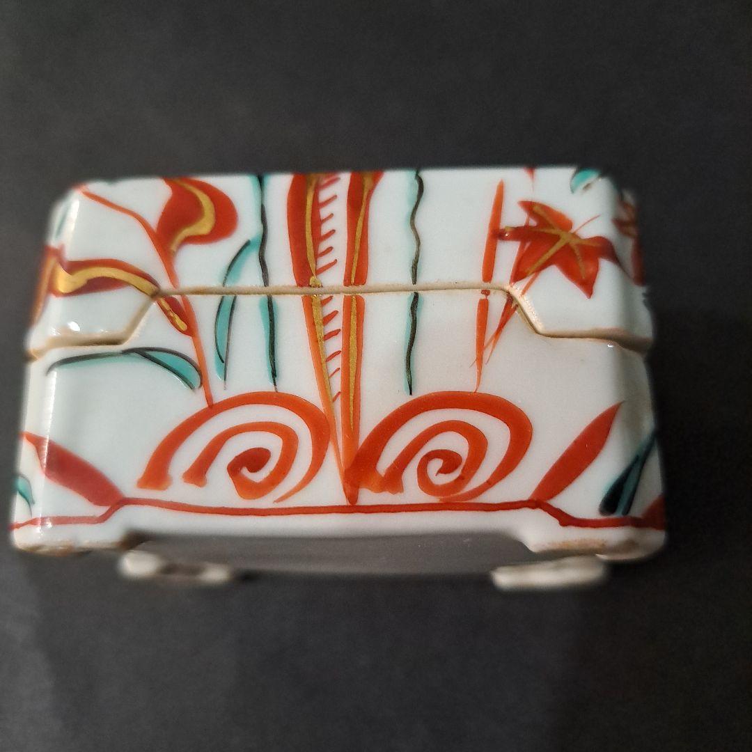 煎茶道具　巾合　極上　四隅角切 平安春峰在銘　金彩赤絵　 鳳凰　霊芝　菊、紅葉図