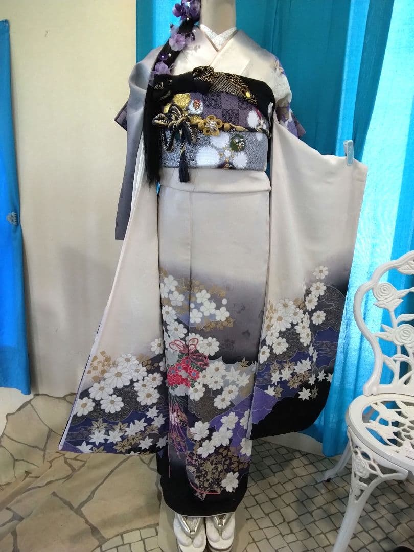 振袖フルセット、正絹振袖成人式、半襟重ね衿帯揚げ帯締め、唐織袋帯襦袢、ガード加工