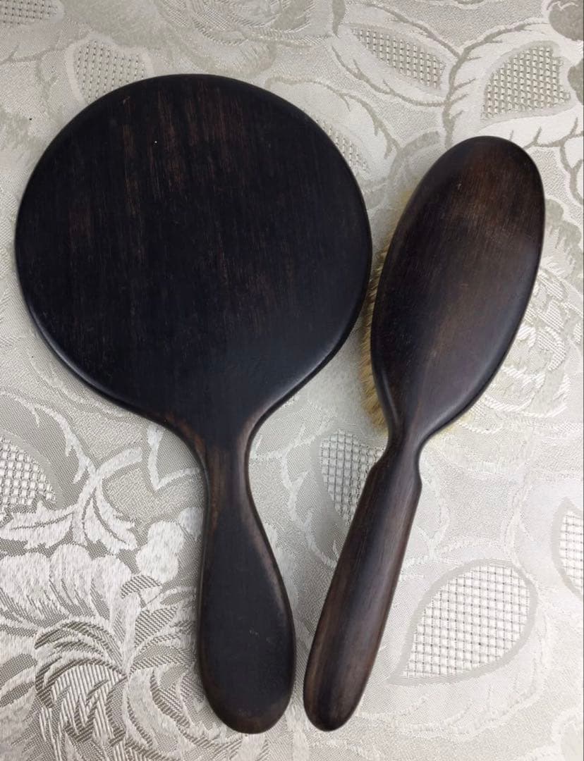 英国アンティーク エドワーディアン時代 エボニー ハンドミラー&ブラシ