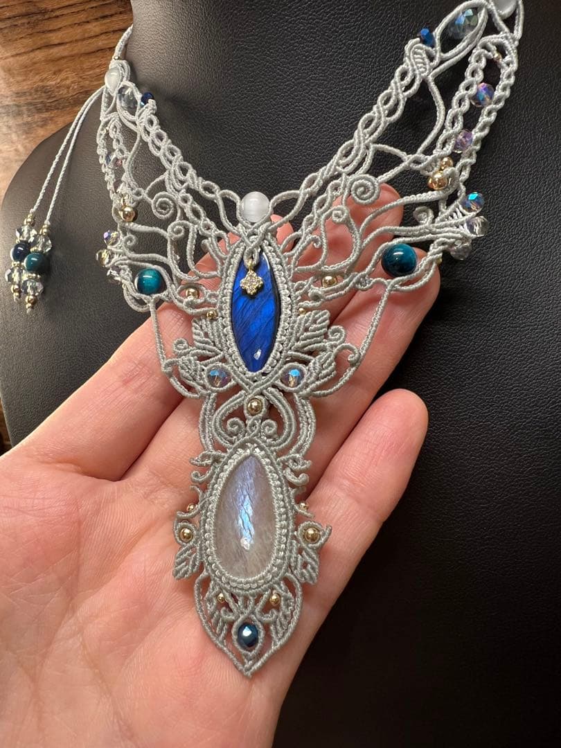 【handmade】マクラメ×ラブラドライト ムーンストーンネックレス