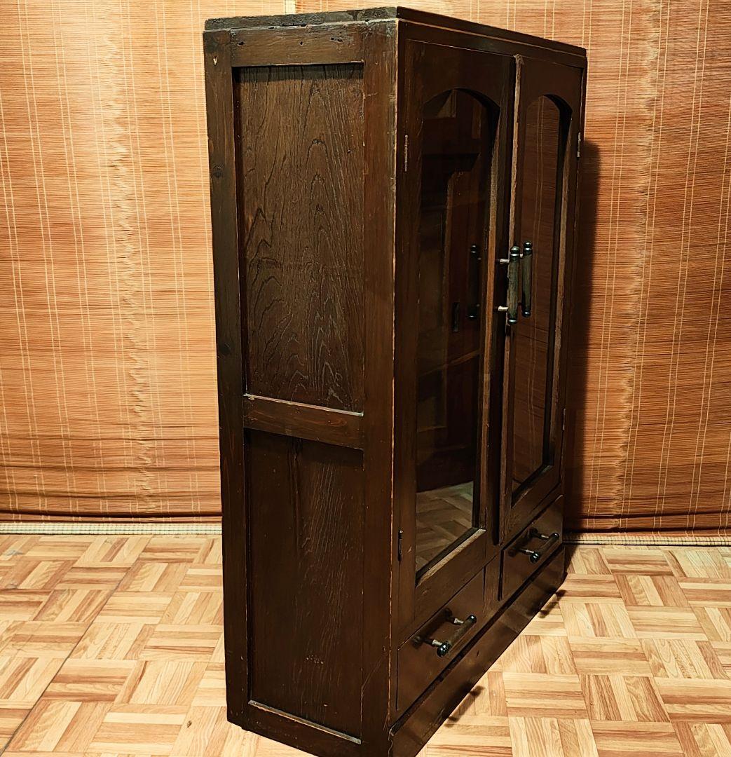 ガラス扉の本棚　食器棚　昭和レトロ　古家具