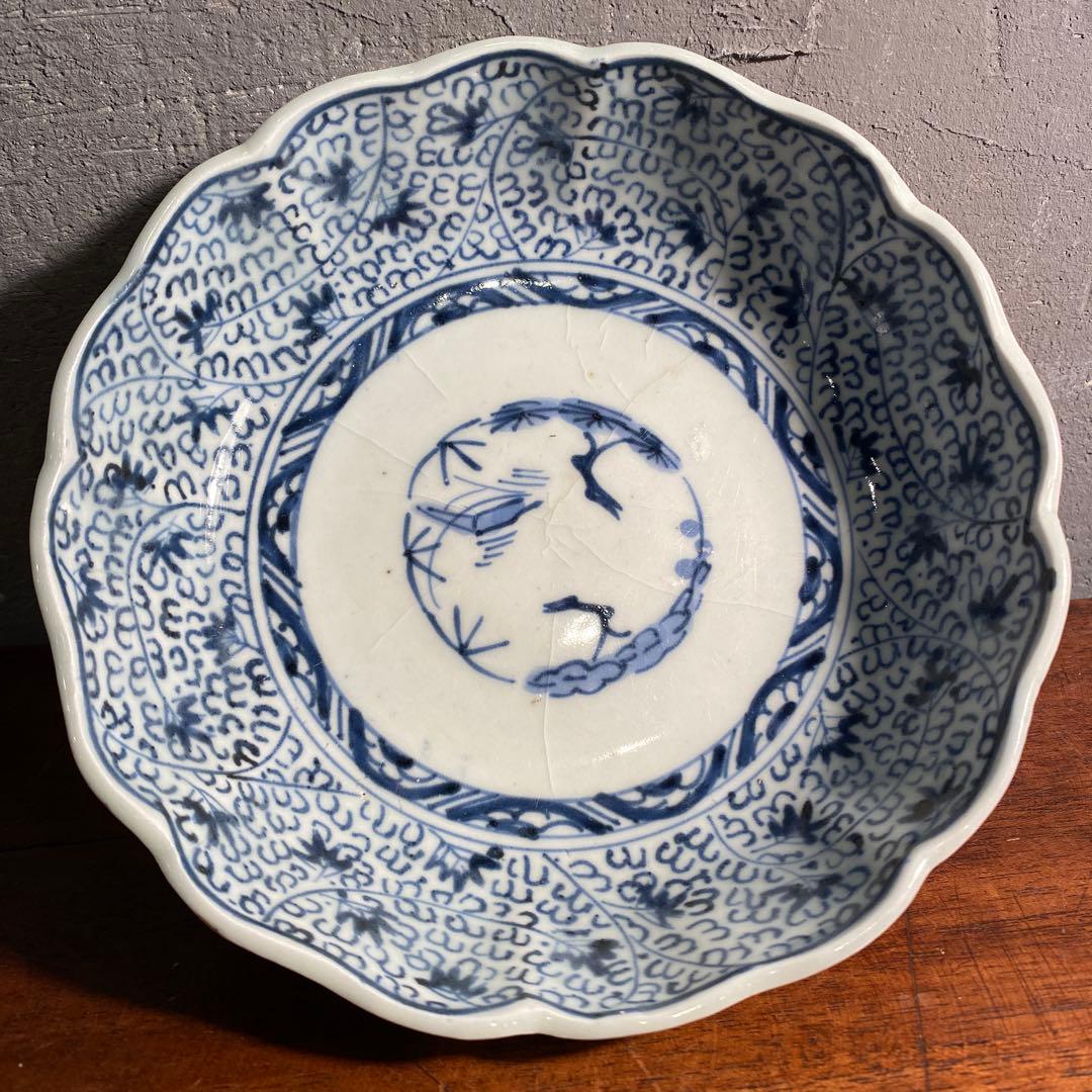 江戸 古伊万里 染付 なます皿 唐草 微塵唐草文 松竹梅 骨董品 器