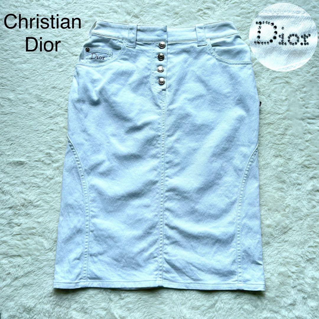 美品 ディオール タイトスカート オフホワイト デニム ビジュー y2k 38