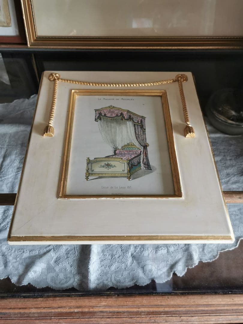 アンティークフランス ルイ16世式天蓋ベッド イタリア額装 マリーアントワネット