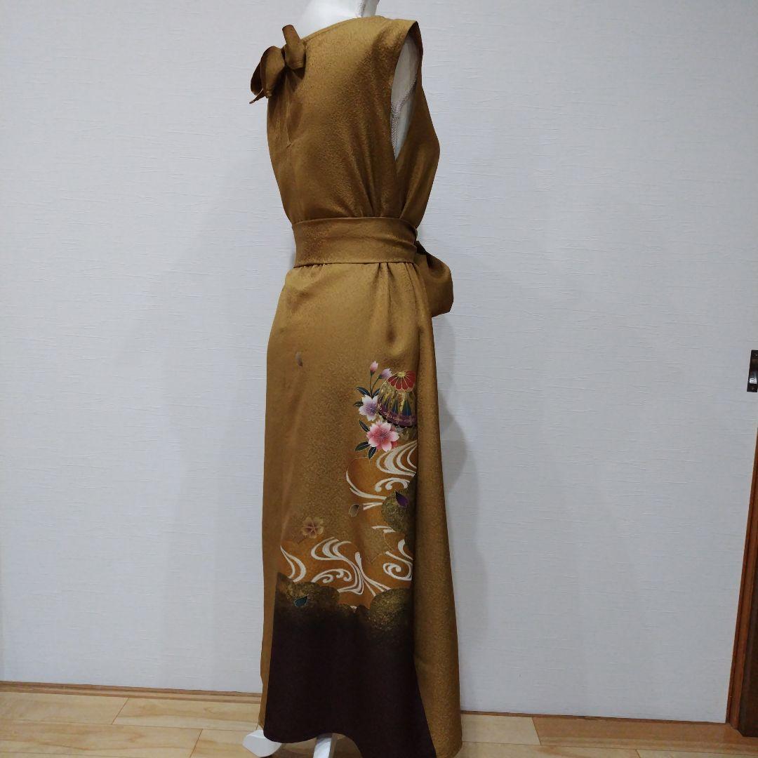 振袖　フレンチワンピースドレス 　リボン付き　福寿茶色　新品未使用品