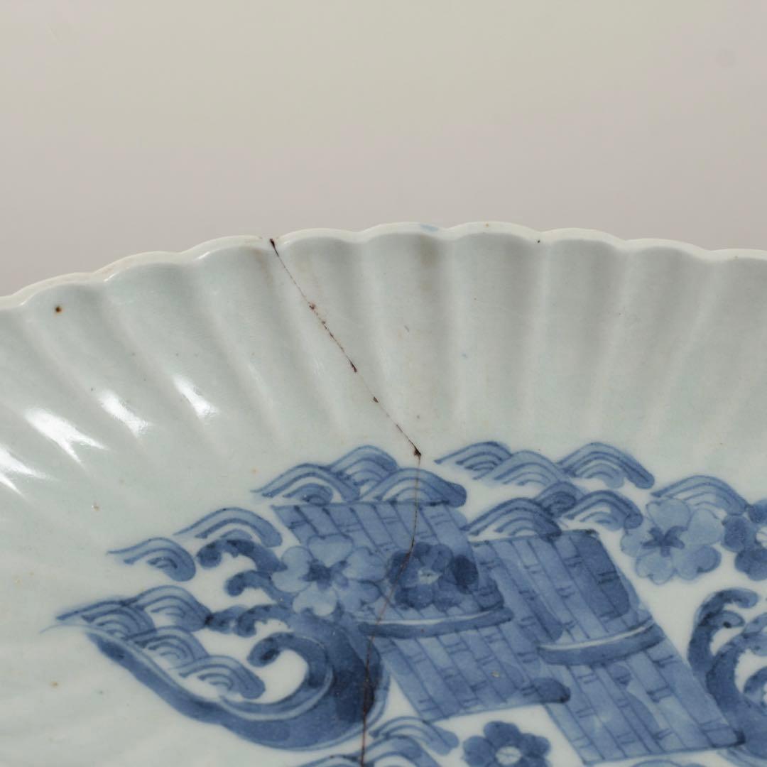 舟形 花筏文様 染付 皿 鉢 古美術 古道具 アンティーク 藍柿手