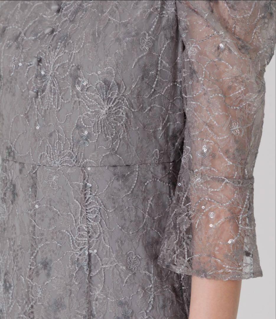 lejaスパンコール花柄刺繍ソフトパフスリーブマーメイドラインドレスワンピース