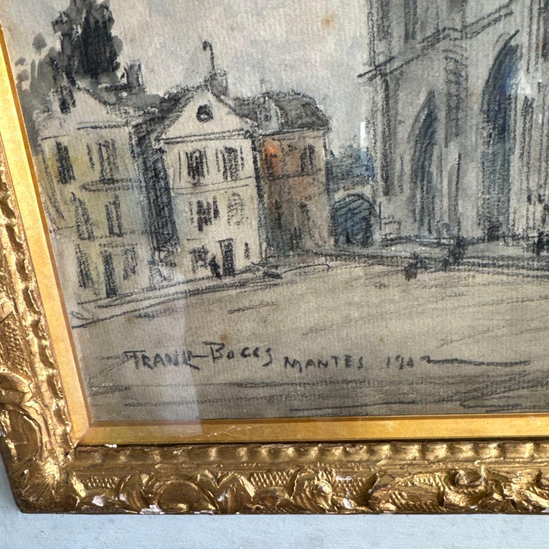 フランク、マイヤー、ボック　水彩画1934年　教会前のマンテス達　輸入された状態