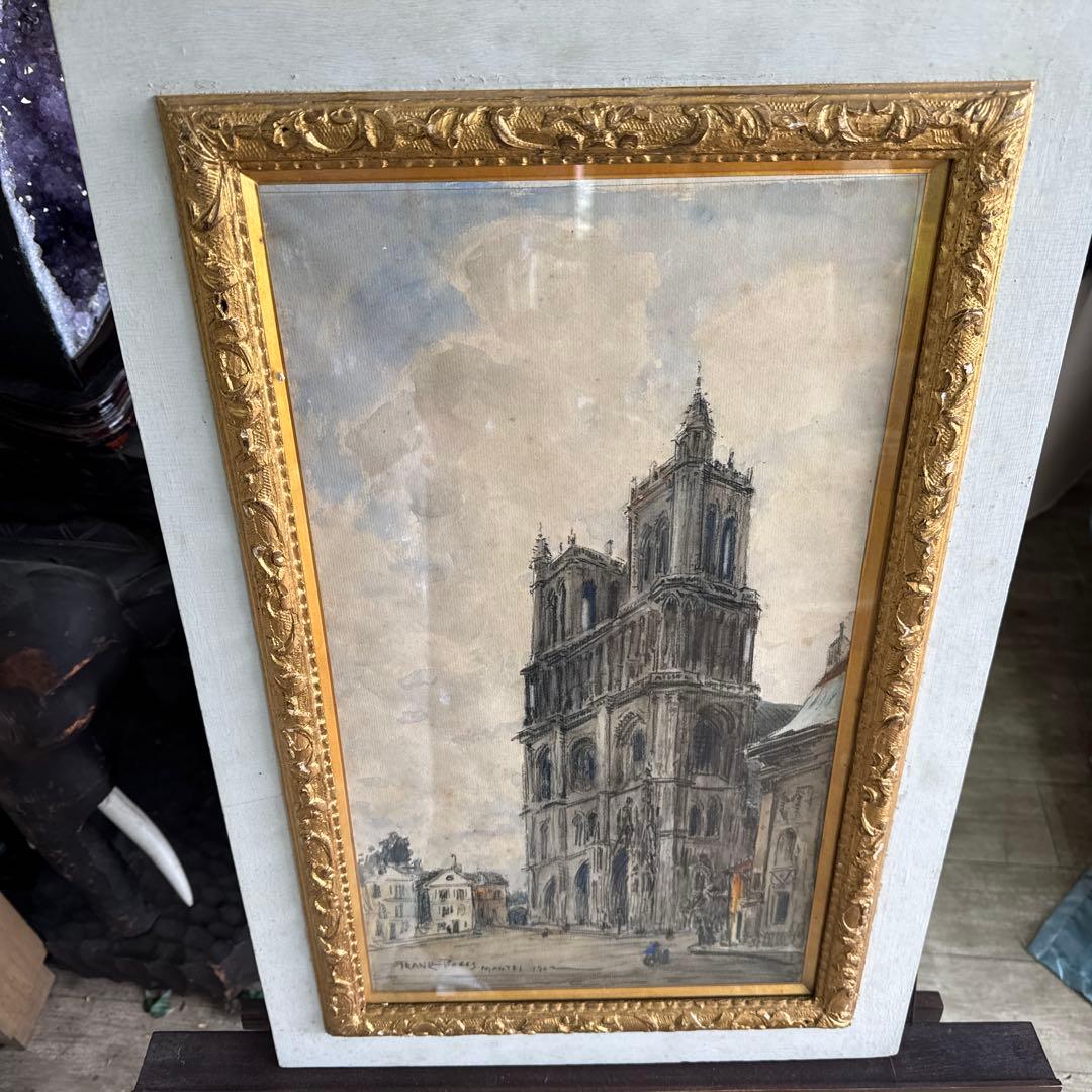 フランク、マイヤー、ボック　水彩画1934年　教会前のマンテス達　輸入された状態