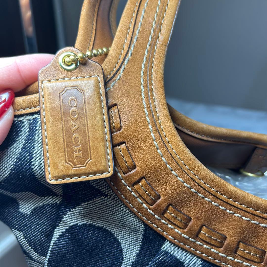美品　COACH コーチ トートバッグ キャンバス シグネチャー デニム レザー