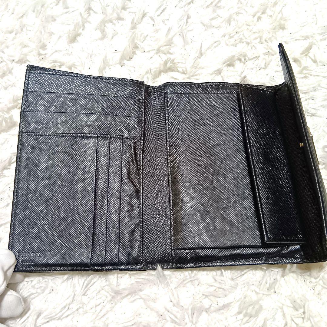 美品　プラダ　三つ折り財布　テスートナイロン　三角ロゴプレート　ブラック　正規品
