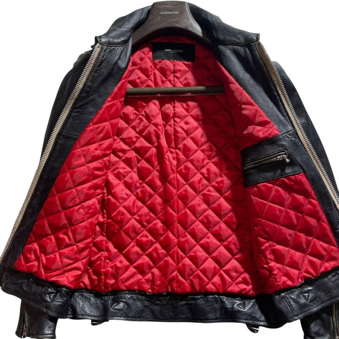 ナノユニバース シープレザー シングルライダース キルティング ブラック