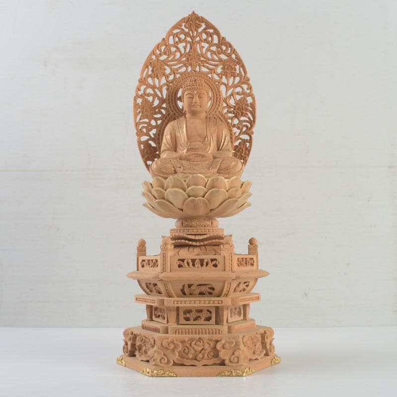 仏教美術　桧彫刻　釈迦如来座像　仏像　蓮華台　C　9251