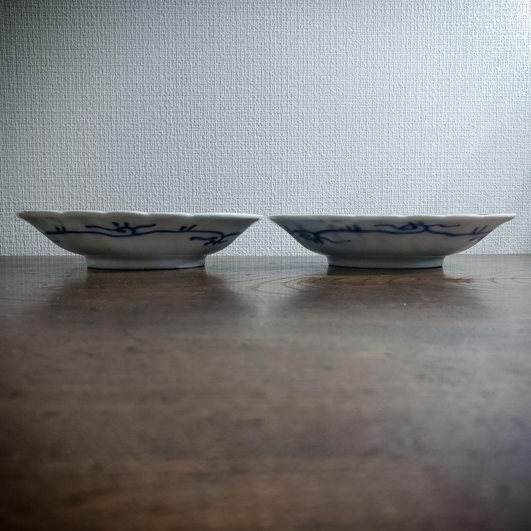 皿 2枚 染付 芙蓉手 明治 大正 銘 訳あり 欠け 擦れ ロ号 古伊万里