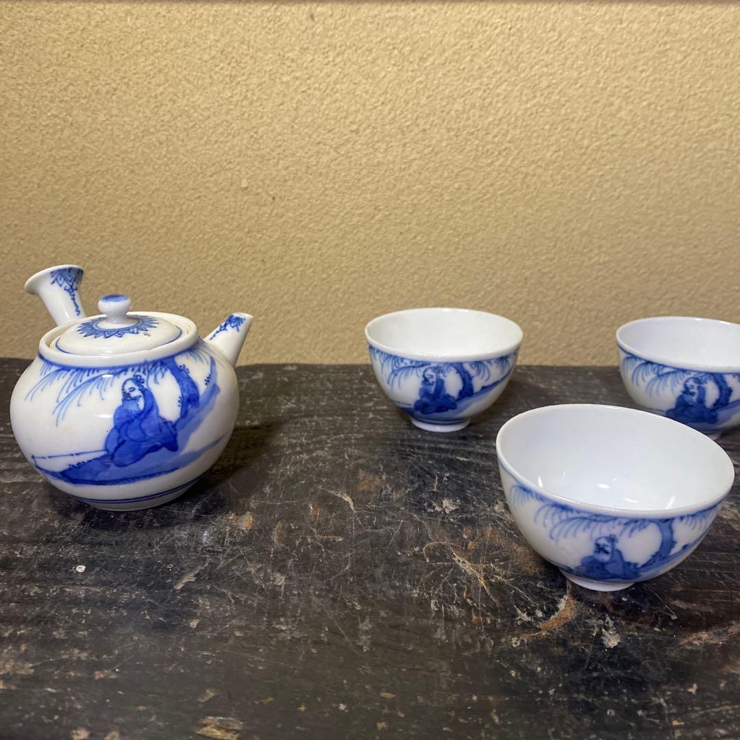 中国年号入　染付人物分煎茶器セット