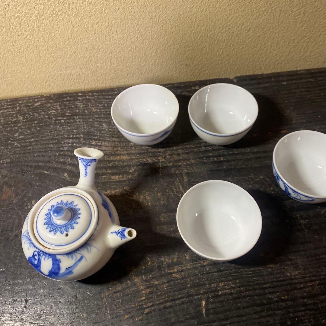 中国年号入　染付人物分煎茶器セット