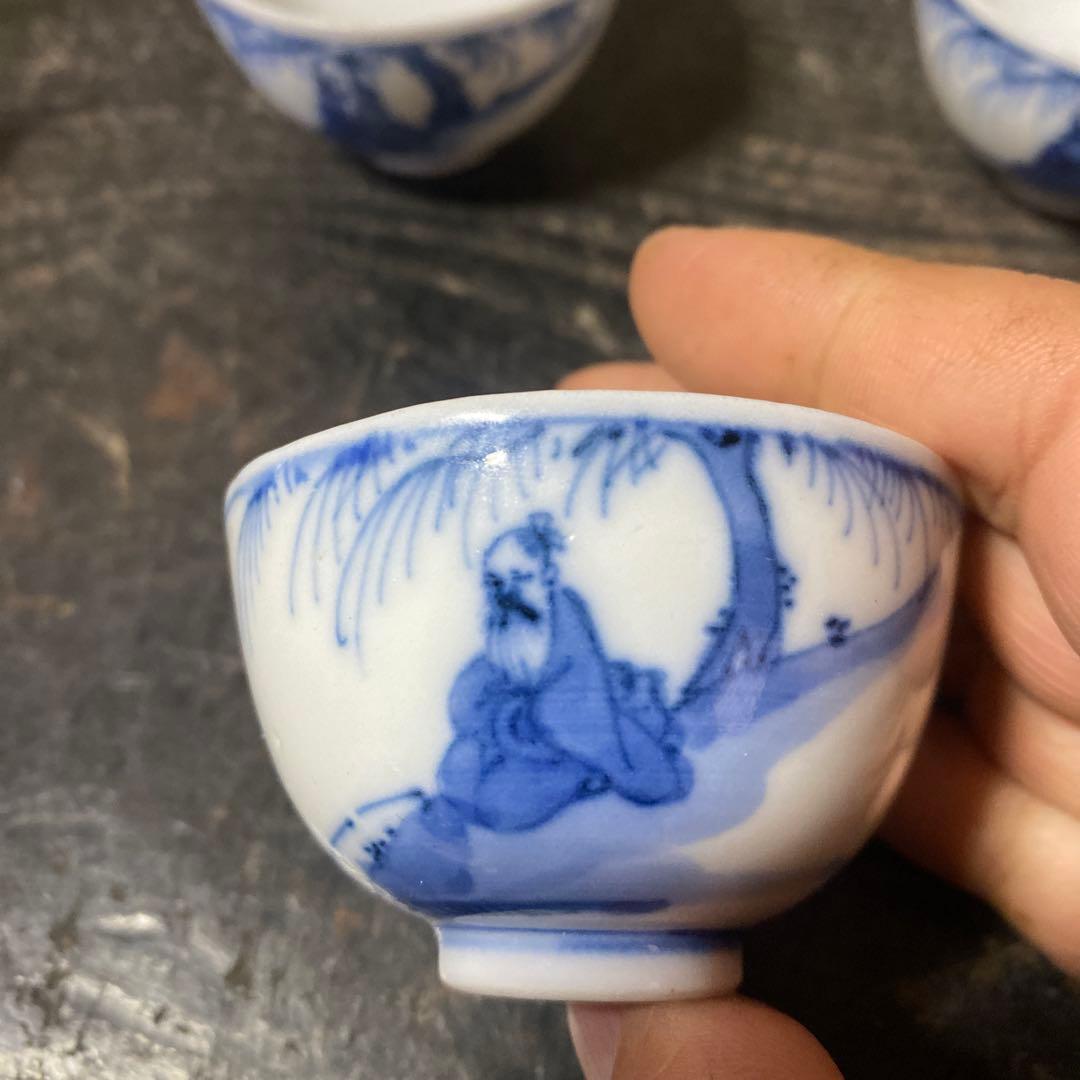 中国年号入　染付人物分煎茶器セット