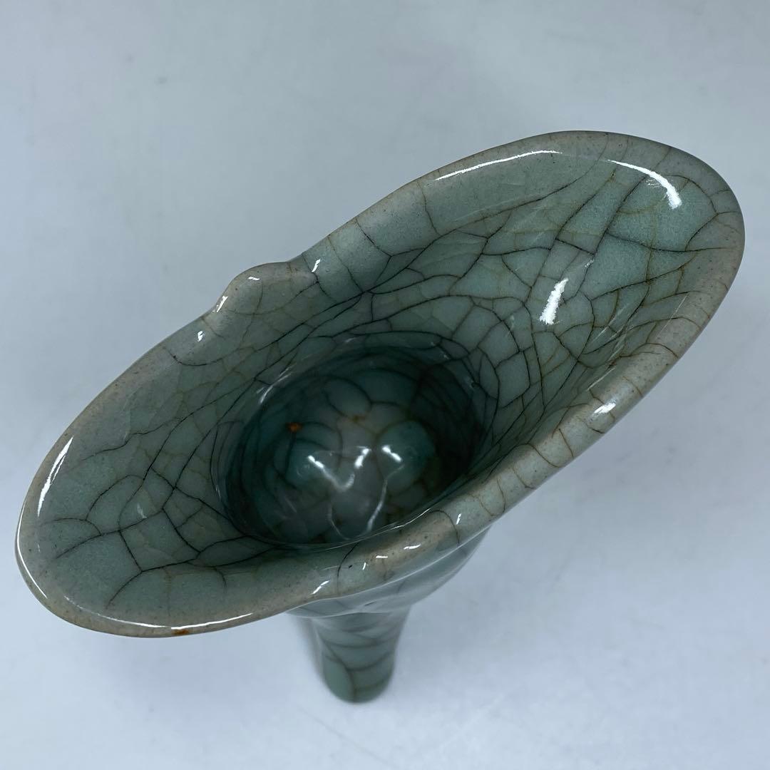 専用　中国古窯　哥窯青磁ひび焼　爵　高さ9.5㎝　東な7-0329☆2F