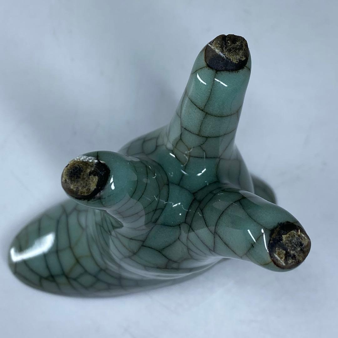 専用　中国古窯　哥窯青磁ひび焼　爵　高さ9.5㎝　東な7-0329☆2F