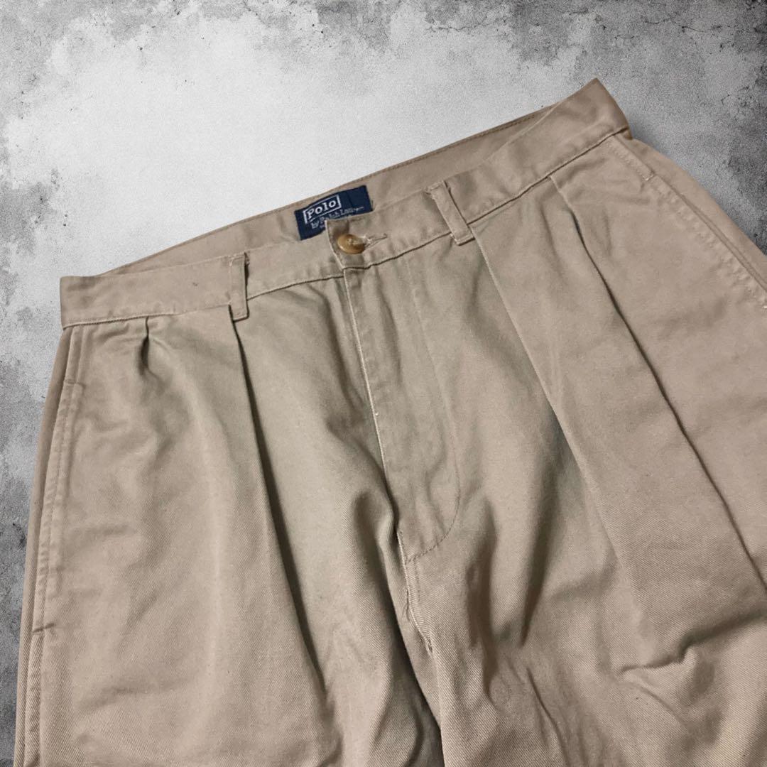 90s USA製 RalphLauren ワイド ツータック チノパン ポロチノ