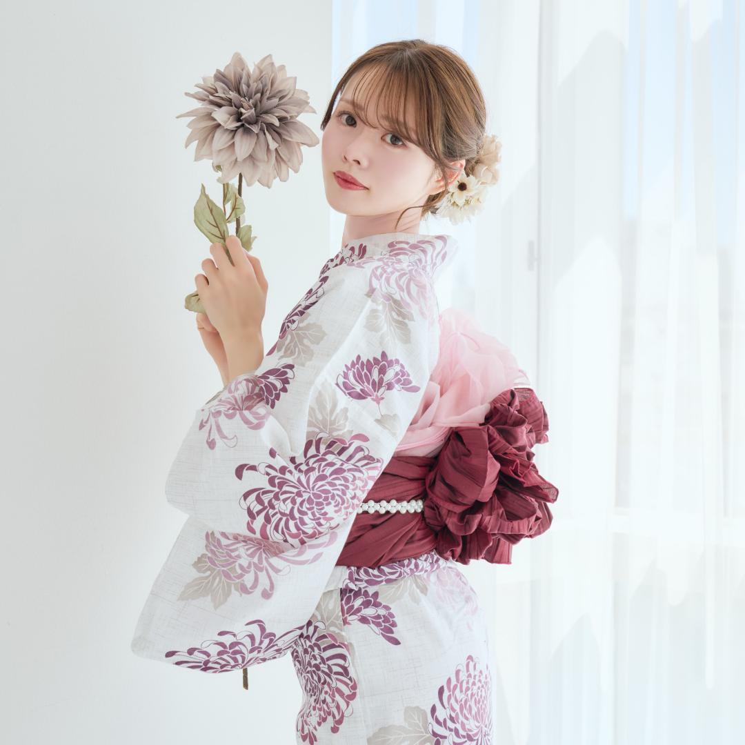 二部式浴衣 セパレート浴衣 3点set えんじ色の菊散らし Y5-18-2