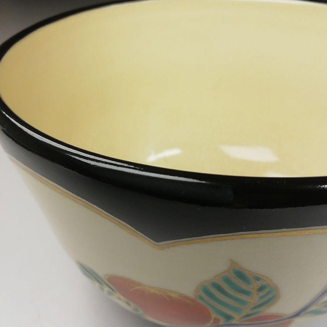 Ｔ５３０　茶碗　『仁清　黒柿栗絵』『中村陶彩 造』　共箱　抹茶碗　茶道具