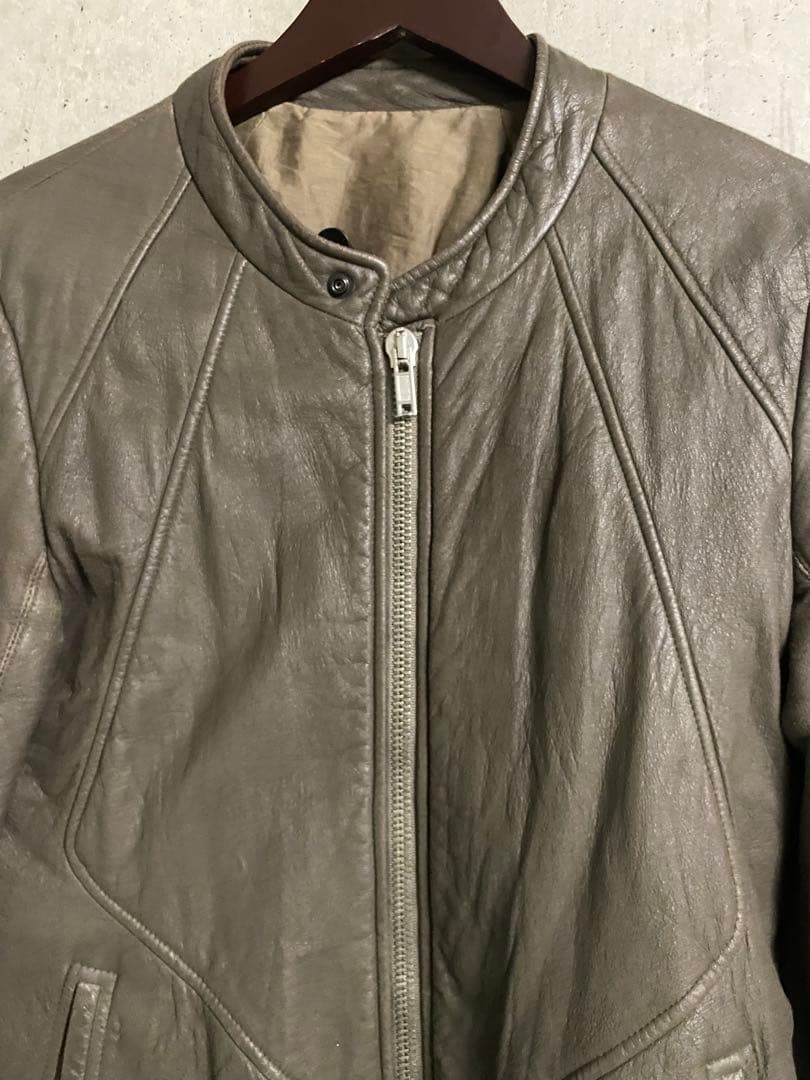 リックオウエンスインターシャレザージャケットxs ダストダークシャドウ