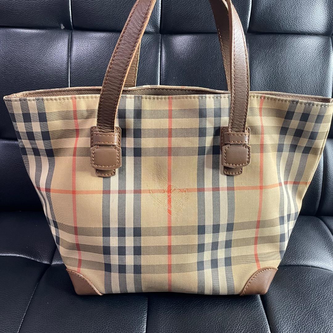 ✨ヴィンテージ✨バーバリー 舟型ハンドバッグ ノバチェック ナイロン ベージュ系
