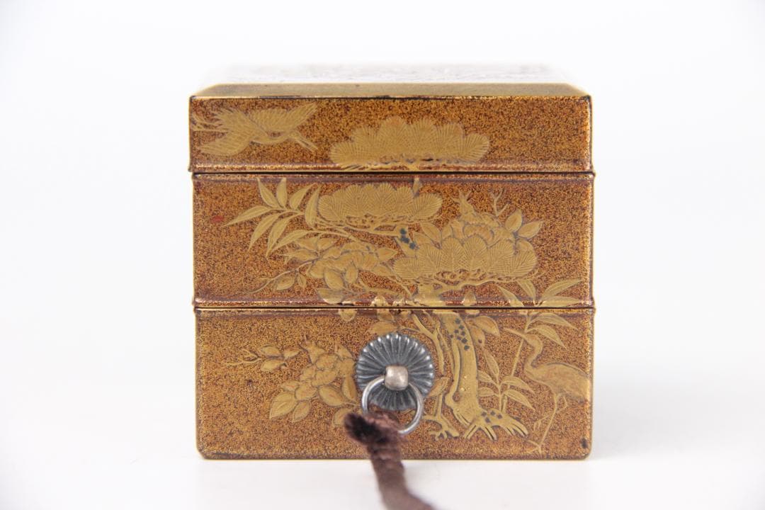 江戸　明治　時代 鶴松梅蒔絵重香合　小箱 梨地 漆器 EM19-9