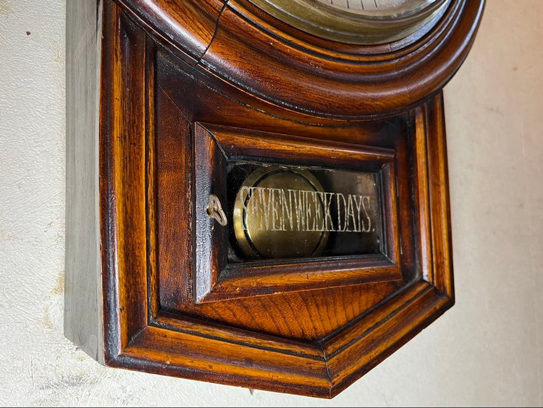 七曜日カレンダー付　柱時計　古時計　振り子　レトロ　ゼンマイ　精工舎　ゼンマイ