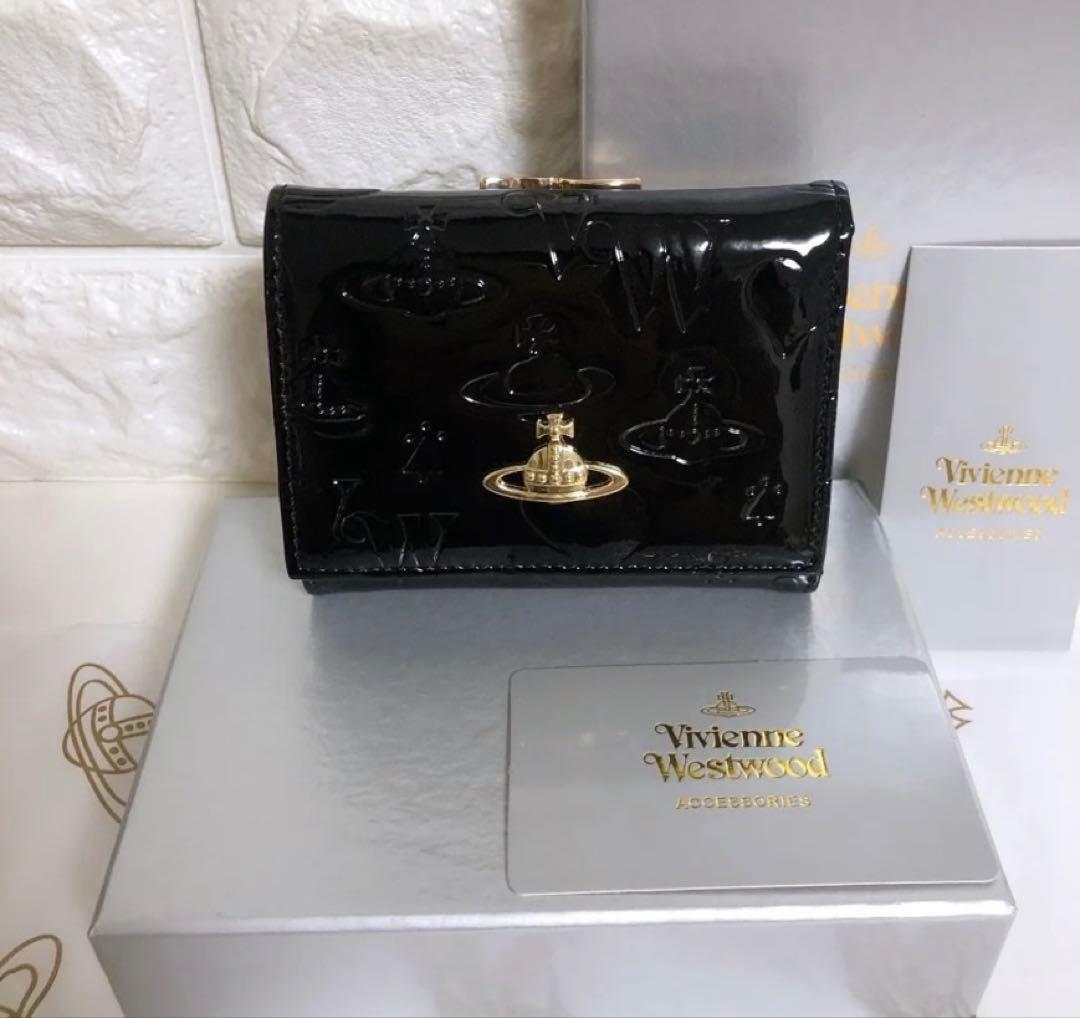 【大人気　新品】Vivienne Westwood エナメル黒 三つ折財布