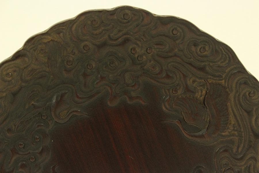 紫檀 刻 雲鶴皿 五客 細密彫刻(A758)