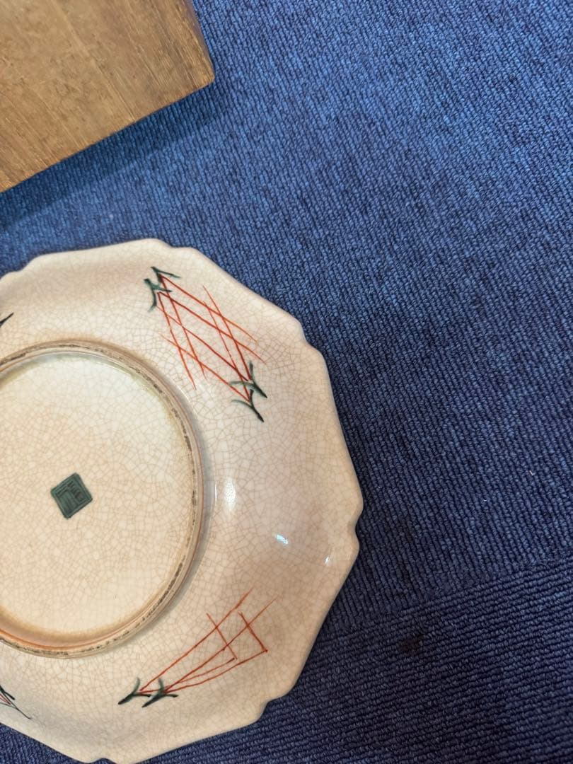 2000 九谷焼　古九谷 青手 花鳥紋 角福　大皿　25cm 時代物