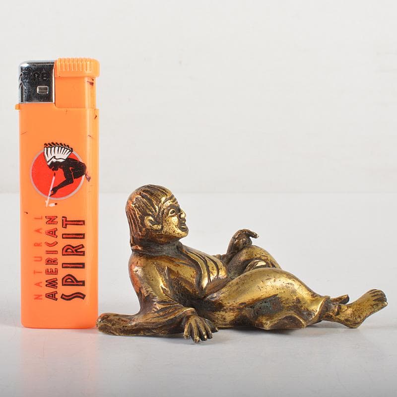 中国　古銅鍍金　人物像　達磨像　紙鎮　置物　M　R7465