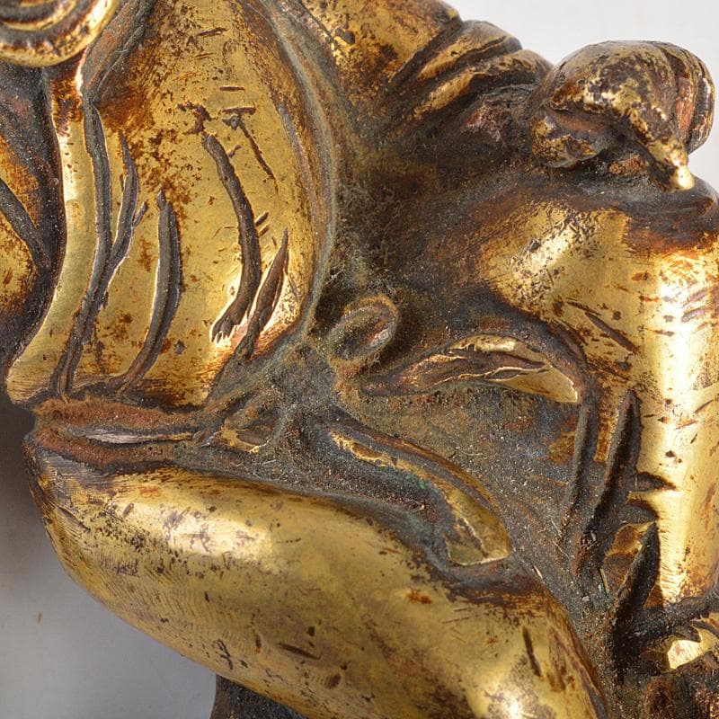 中国　古銅鍍金　人物像　達磨像　紙鎮　置物　M　R7465