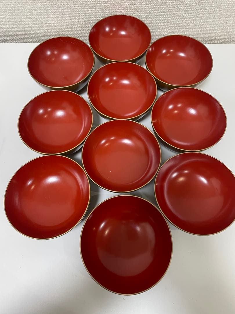 漆器 時代 黄漆 内朱塗 漆器 吸物 懐石椀 煮物椀 10 客 松 貝柄