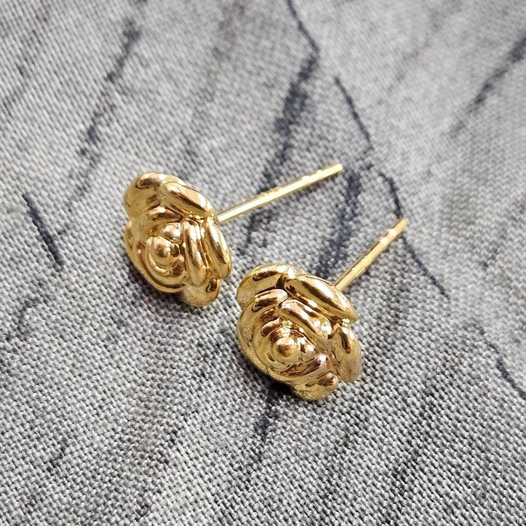 トラコ★立体的な薔薇が可愛い18金 K18 YG ローズ フラワー ピアス