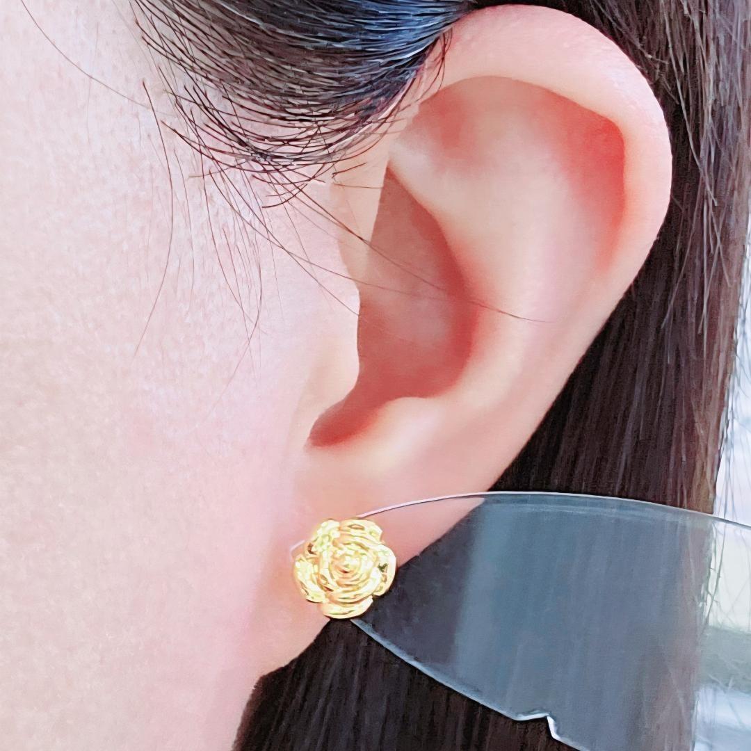 トラコ★立体的な薔薇が可愛い18金 K18 YG ローズ フラワー ピアス