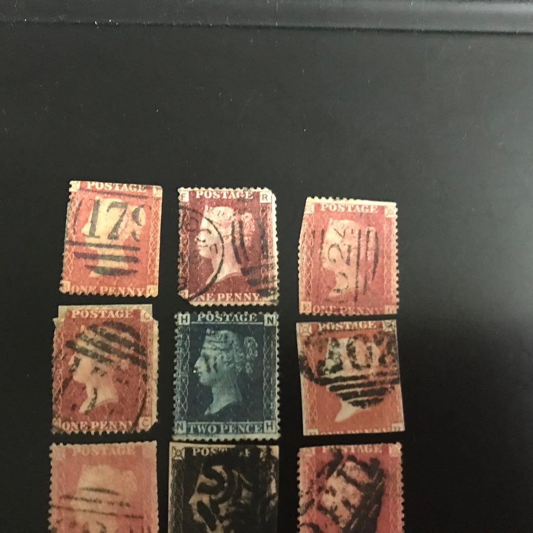 使用済切手　1枚セット ペニーBLACK,1ペニーブル、10 ペニーレッド