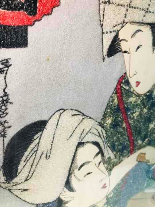 地域限定送料無料　歌麻呂浮世絵祇園美人絵　62cmルビー等宝石絵画　アンティーク