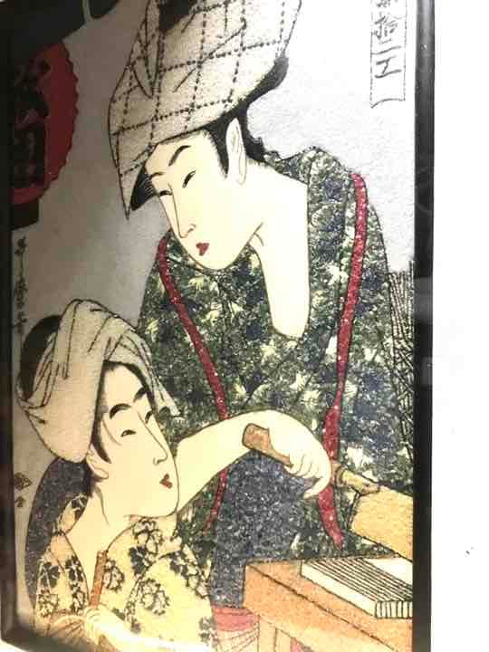 地域限定送料無料　歌麻呂浮世絵祇園美人絵　62cmルビー等宝石絵画　アンティーク