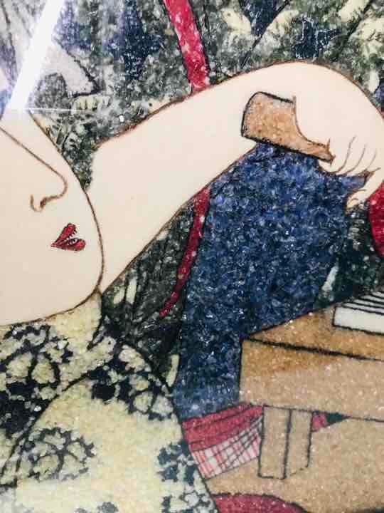 地域限定送料無料　歌麻呂浮世絵祇園美人絵　62cmルビー等宝石絵画　アンティーク