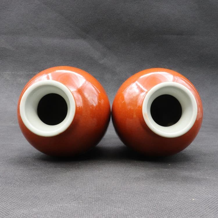 紅釉蒔絵花鳥観音瓶一対 景徳鎮 陶磁器 装飾品 現代工芸品美術品 置物